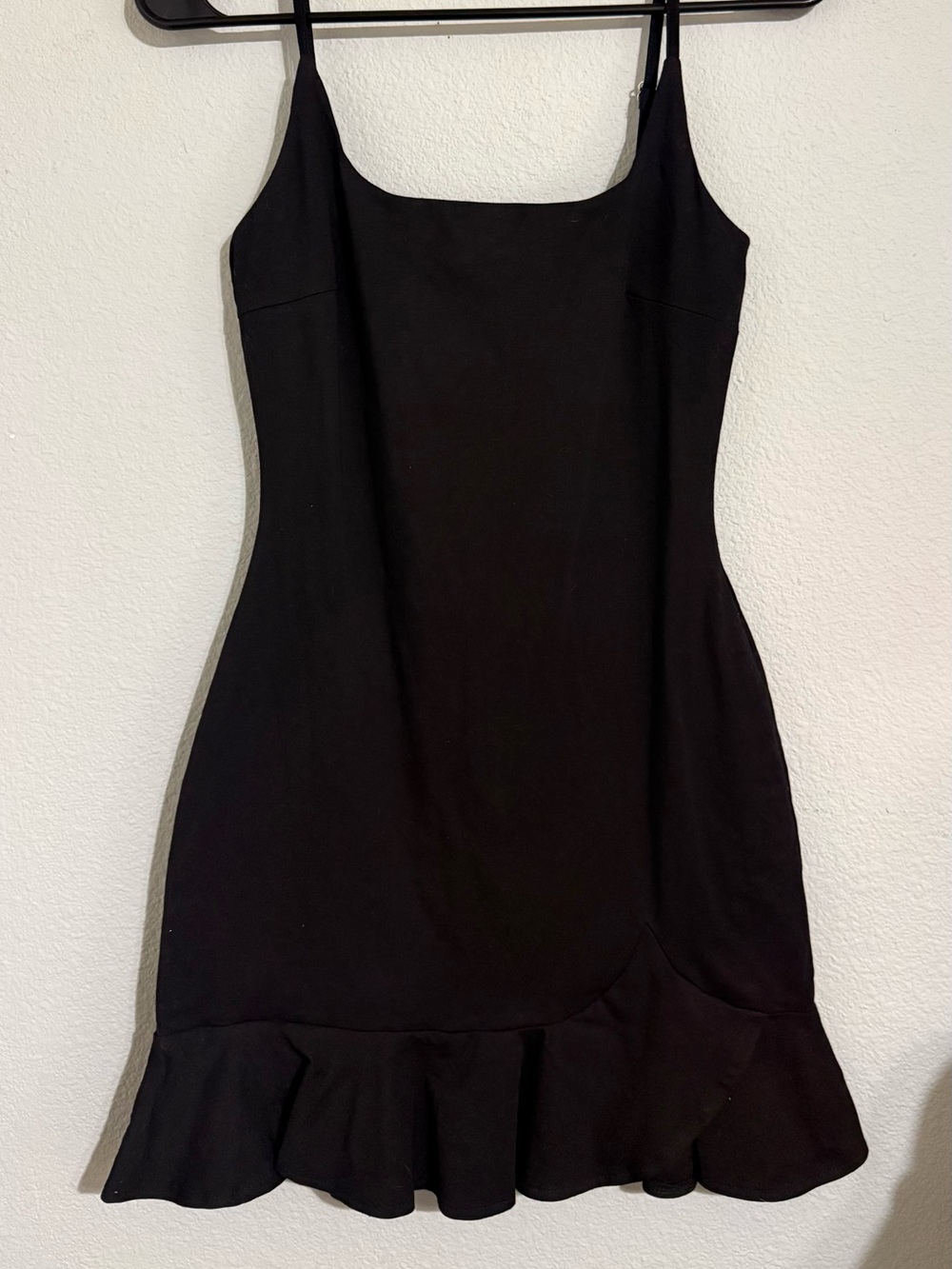 Princess Polly Black Spaghetti Strap Ruffle-Hem Mini Dress